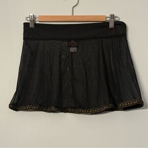 BE WICKED Sheer Black Mini Skirt w/ Gold Trim | Gothic Fairycore Lingerie Sz M